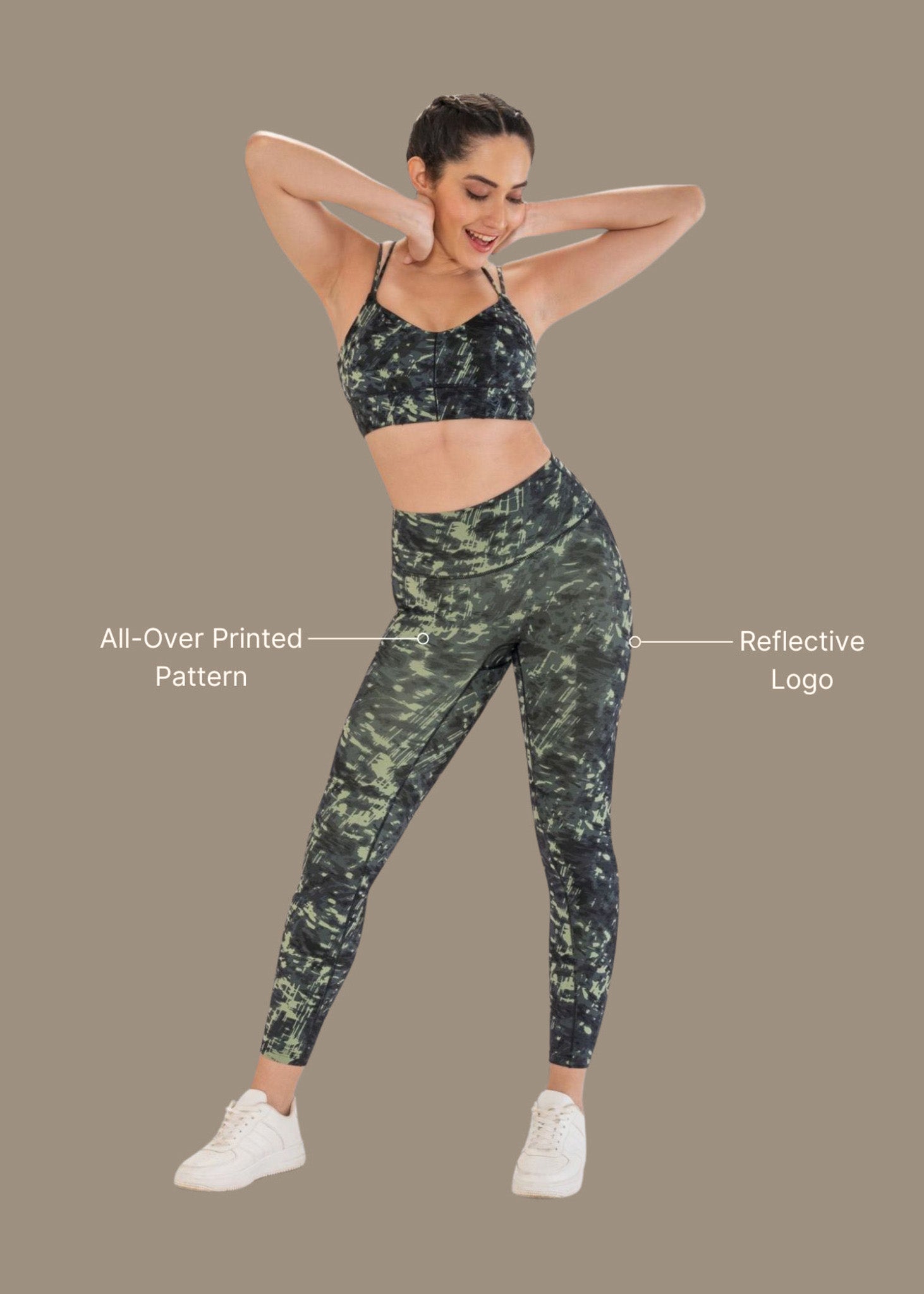 Workout Essential Printed Leggings - Dusty Green - 3