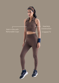 Seamless Polo Crop Tee - Mocha Brown - 3