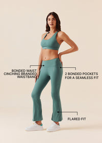 Women Pocket Flare Leggings - Vine Green - 3