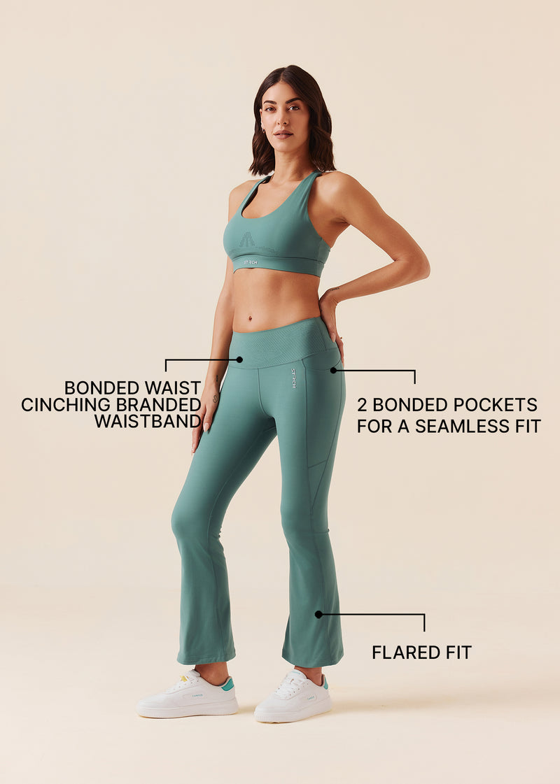 Women Pocket Flare Leggings - Vine Green