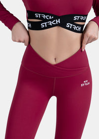 Criss-cross wasitband Leggings - Maroon - 5