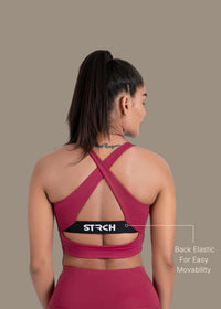 High Support Cross back sports bra - Maroon - 5