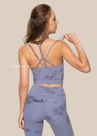 Tie-dye printed medium impact bra tank - Ice Blue - 3