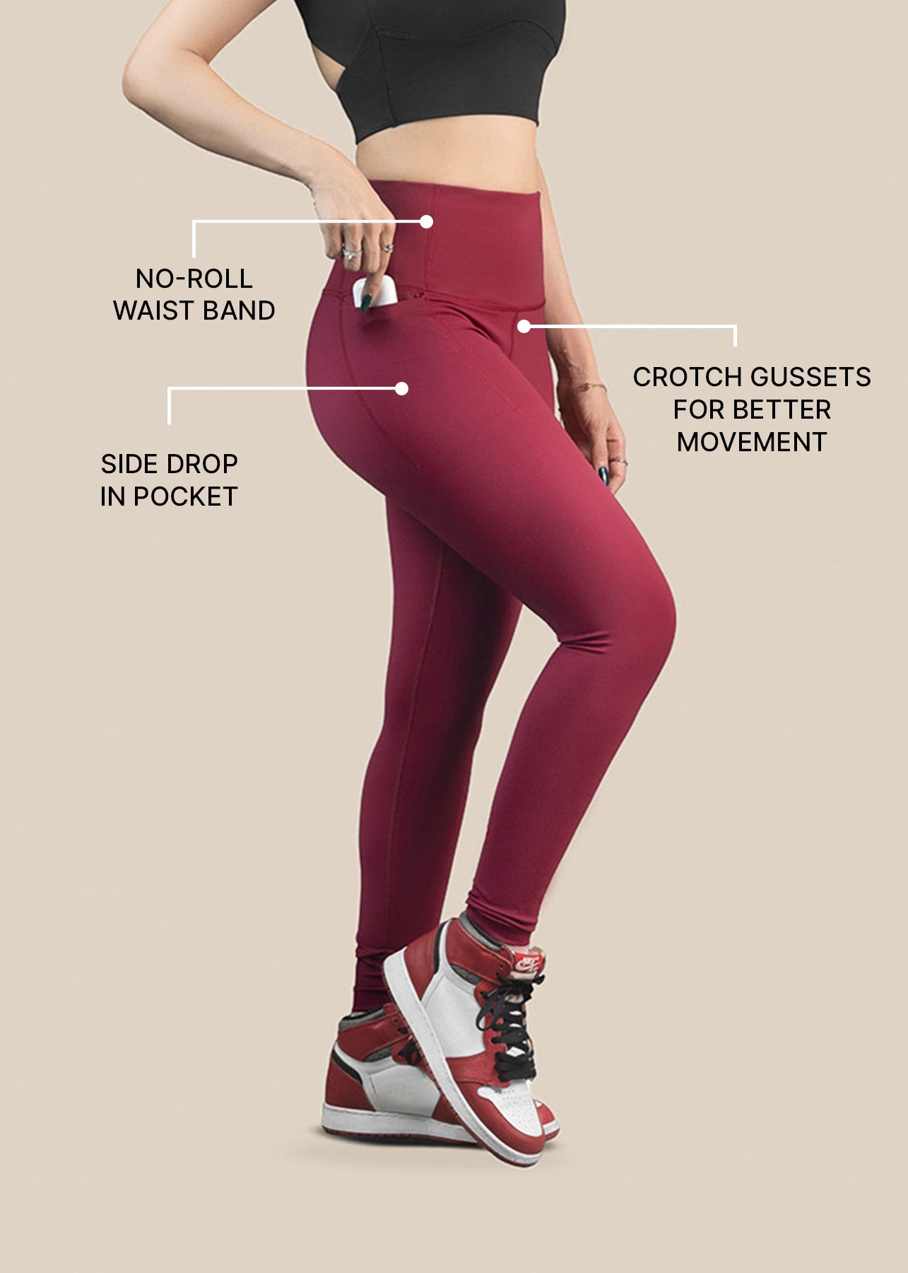 Women Gym To Yoga High Waist Leggings - Maroon - 3