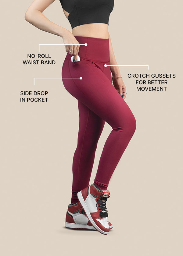 Women Gym To Yoga High Waist Leggings - Maroon - 3