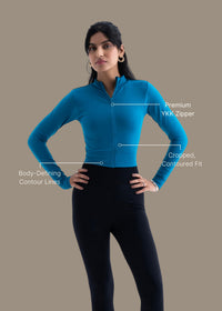 Women Seamless Crop Jacket - Teal - 3