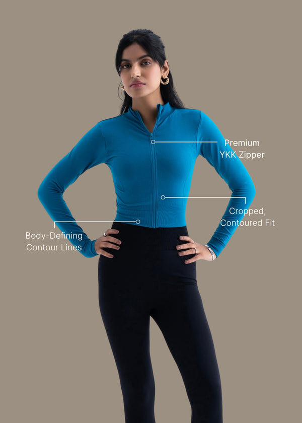 Women Seamless Crop Jacket - Teal - 3