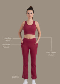 StrchFlex High rise Flare Leggings - Maroon - 3