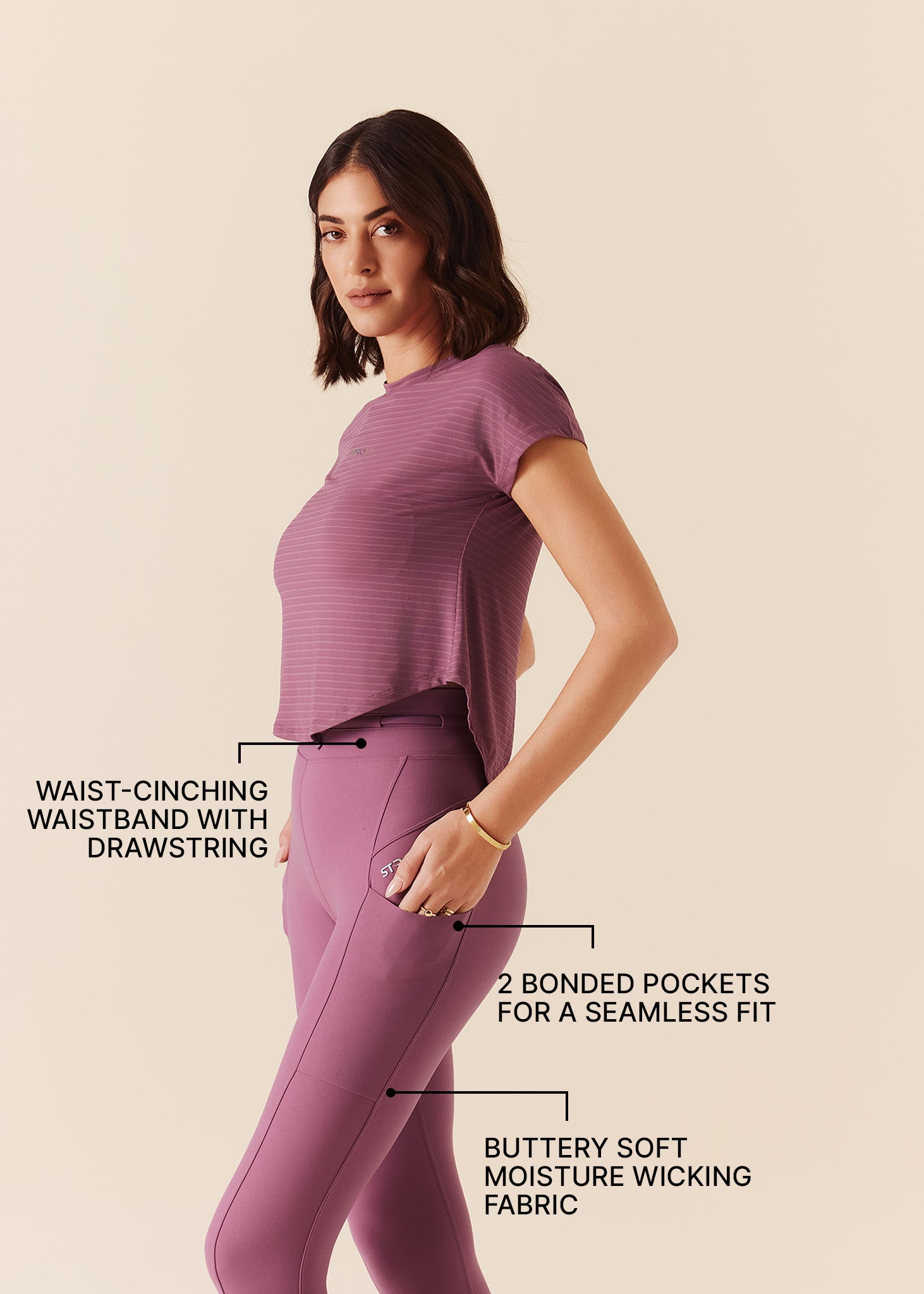 Women V-Back Tie Top & Training Pants Co-ord Set - Grape Nector