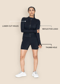 Women Sleek Zip Jacket - Black - 3