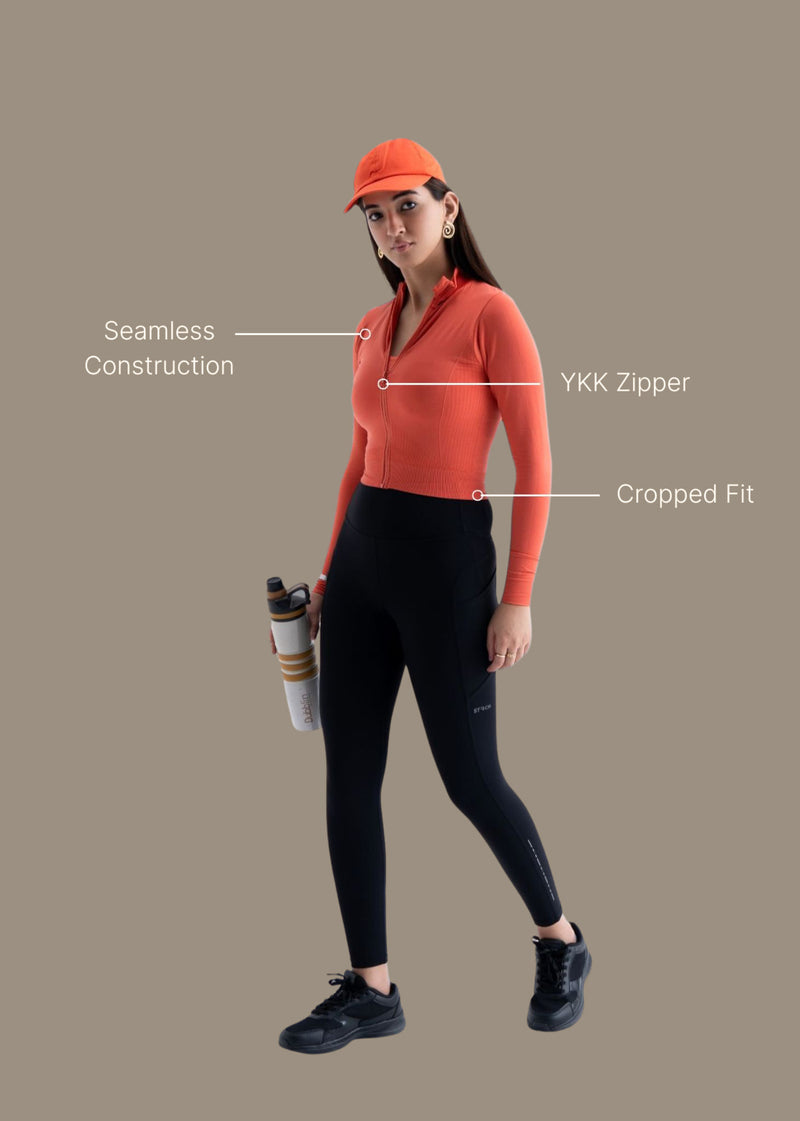 Women Seamless Crop Jacket - Coral