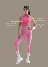 Seamless Polo Crop Tee - Flare Pink - 3