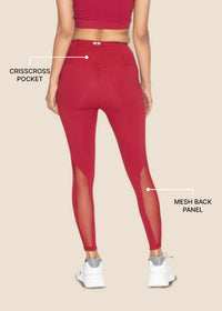 Women Mesh Leggings - Maroon - 3