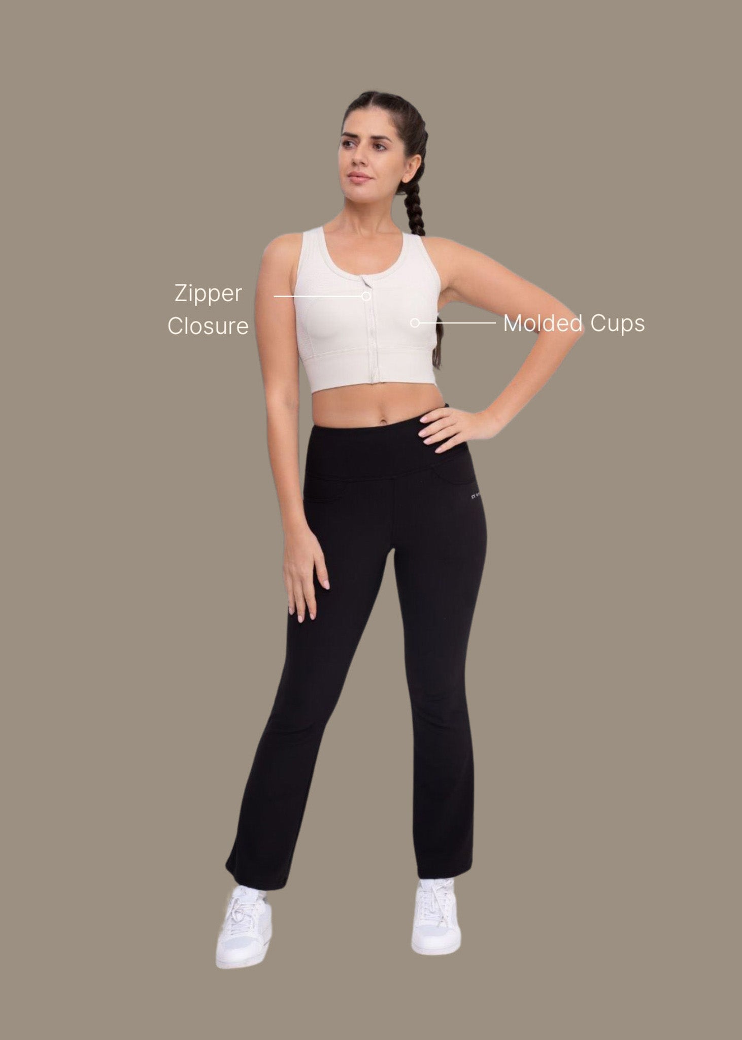 High Impact Zip closure Sports Bar - Cream