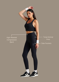 Leopard Embossed Leggings - Black - 3