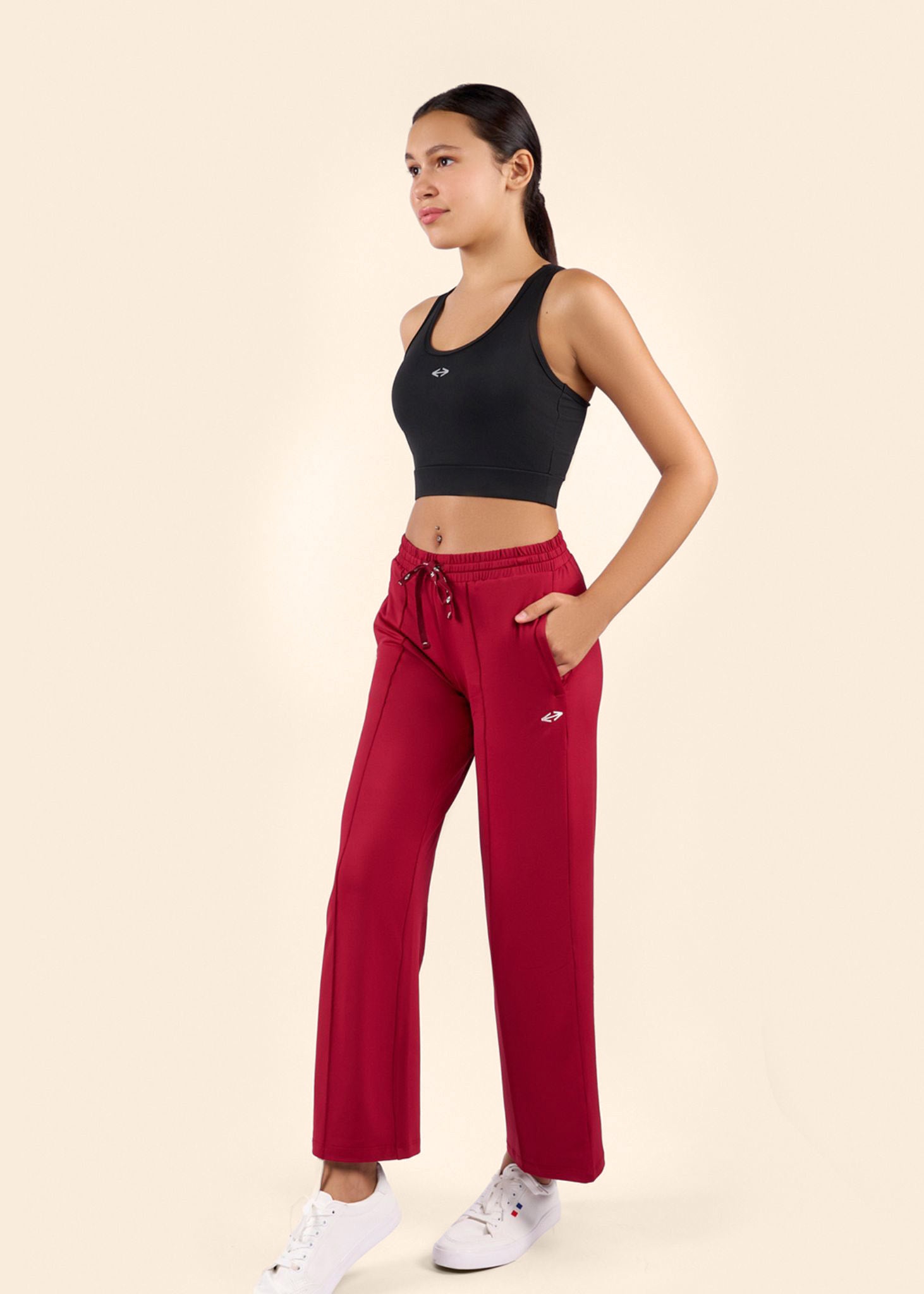 Women High Waist Flare Pants - Maroon - 2