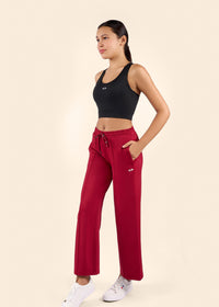 Women High Waist Flare Pants - Maroon - 2