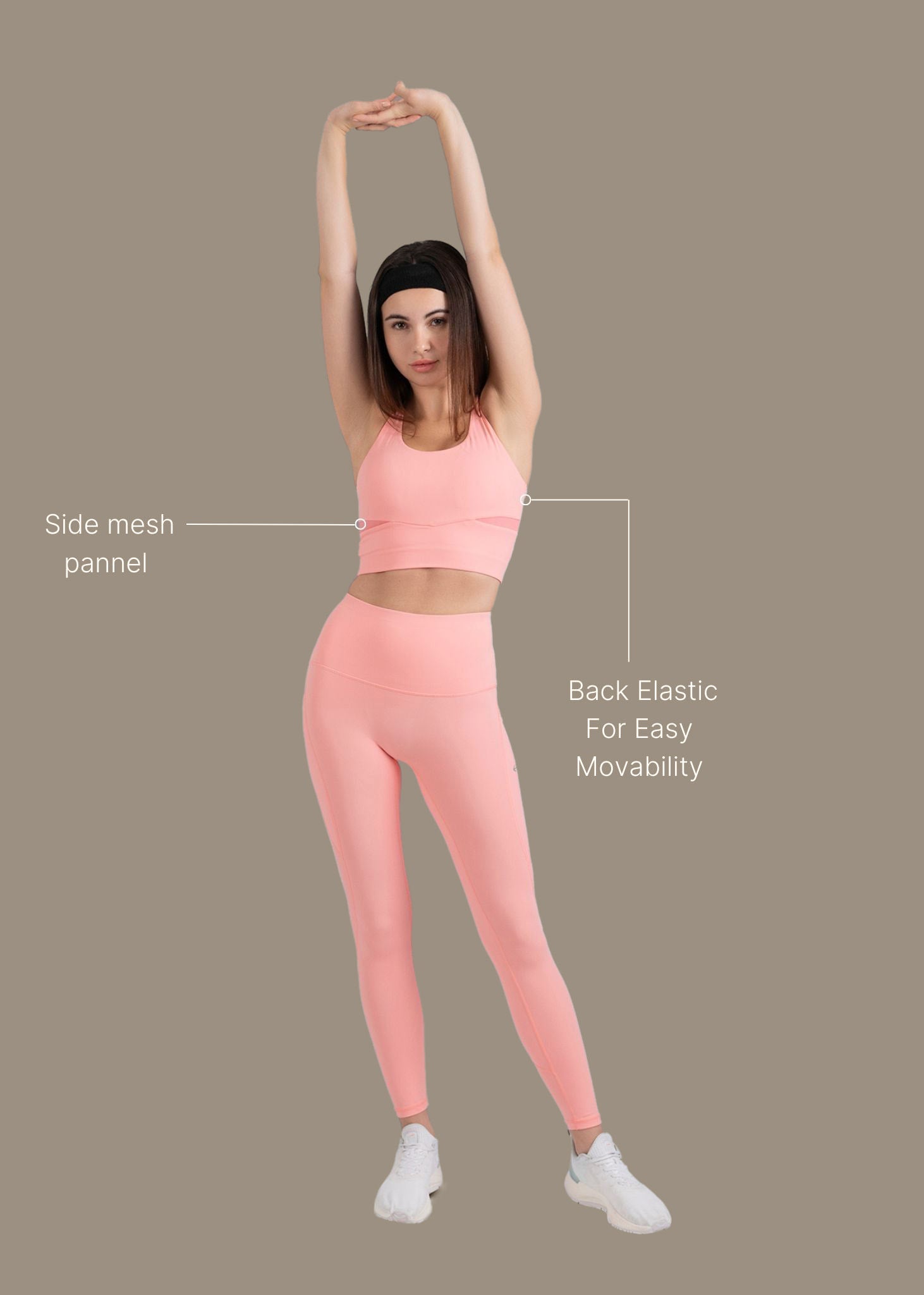 High Support Cross back sports bra - Peach