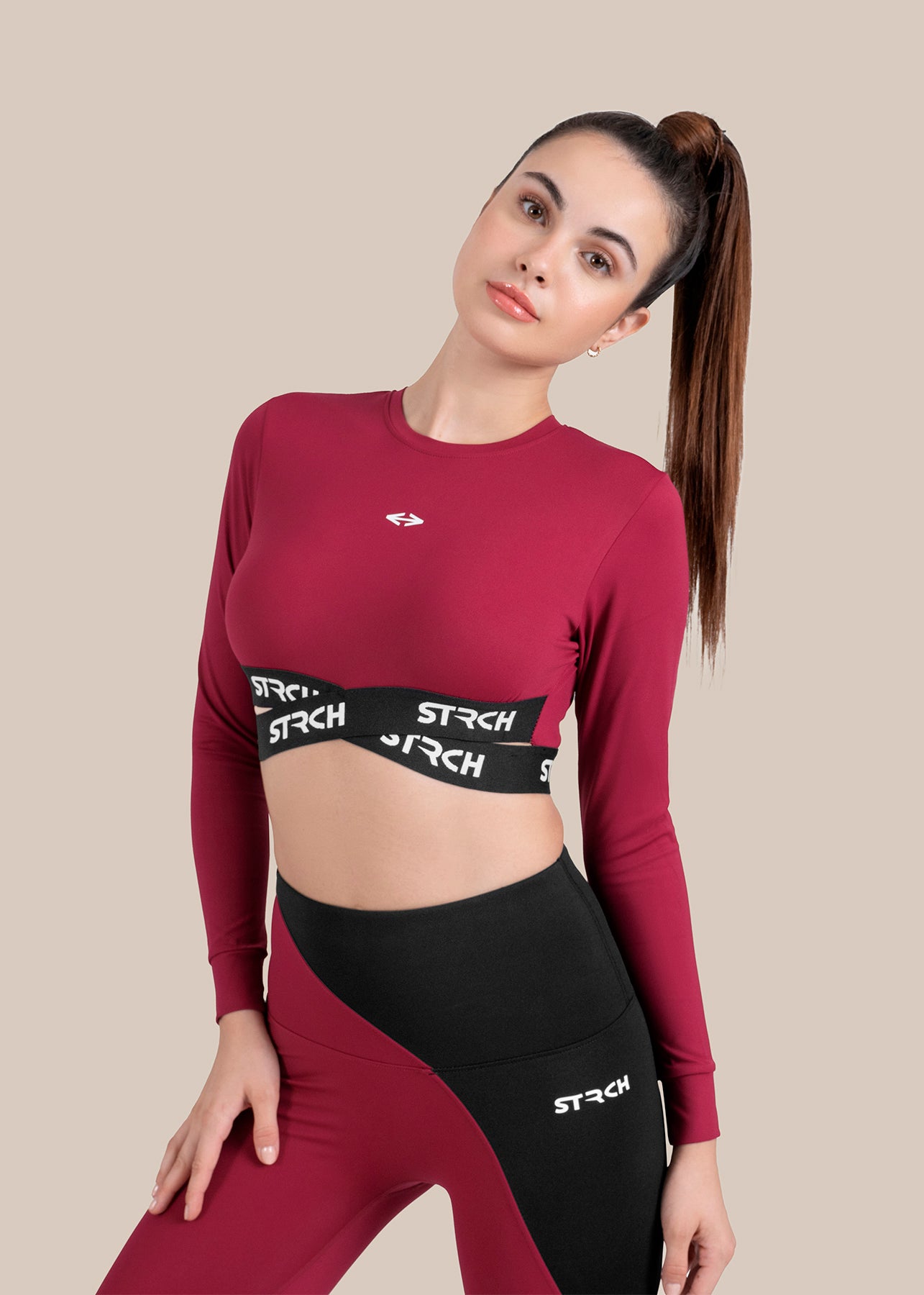 StrchFlex Sculpted Training Crop Top - Maroon - 1