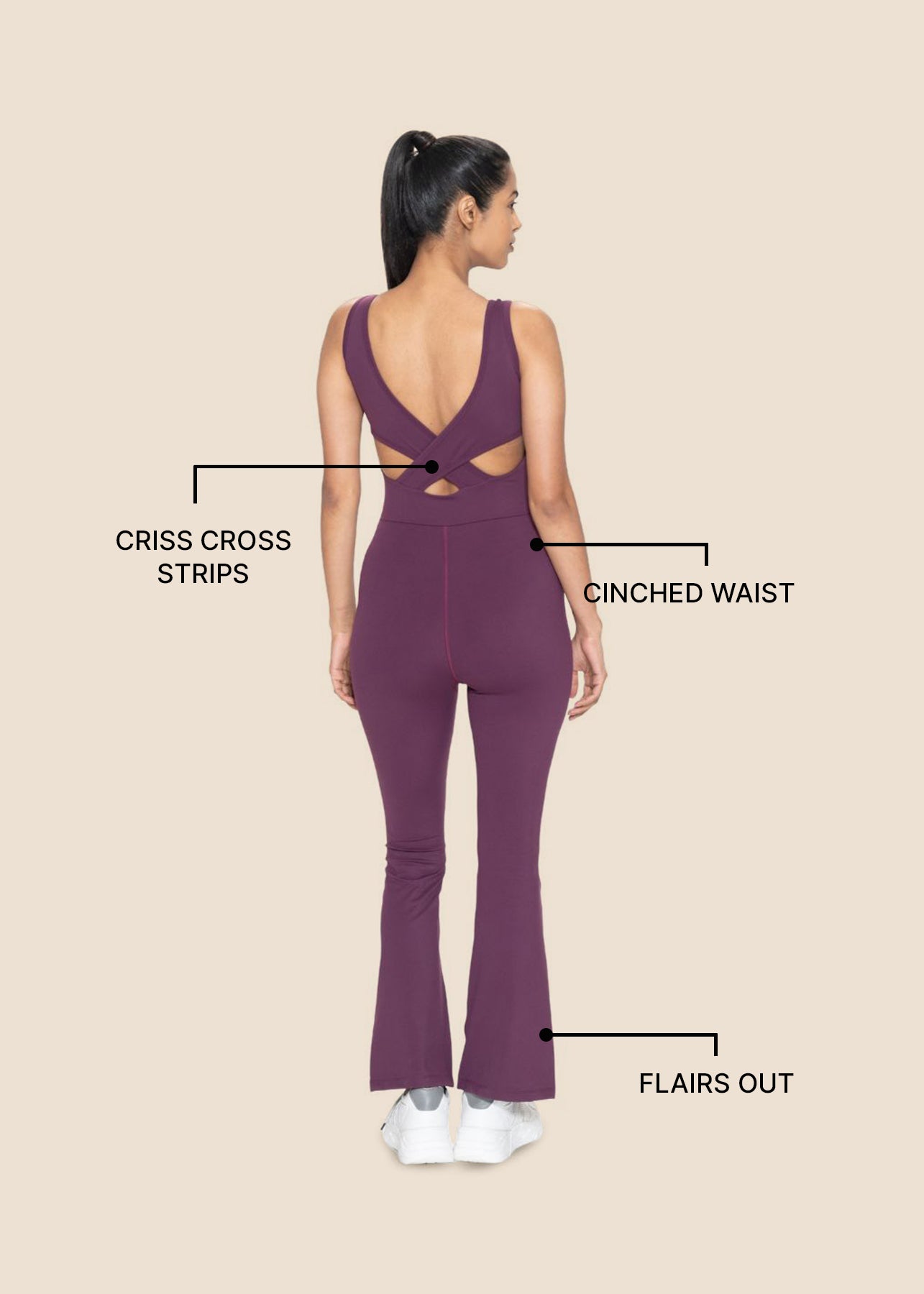 MWomen Cross Back Jumpsuit - Wine - 3