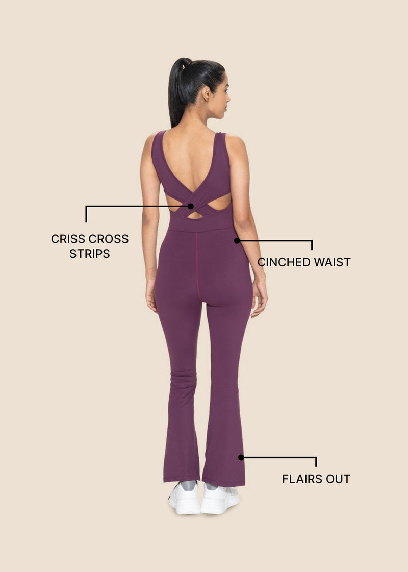 MWomen Cross Back Jumpsuit - Wine