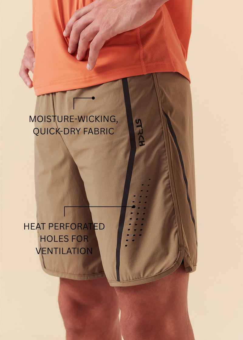 Men Breathable Active Shorts - Khaki