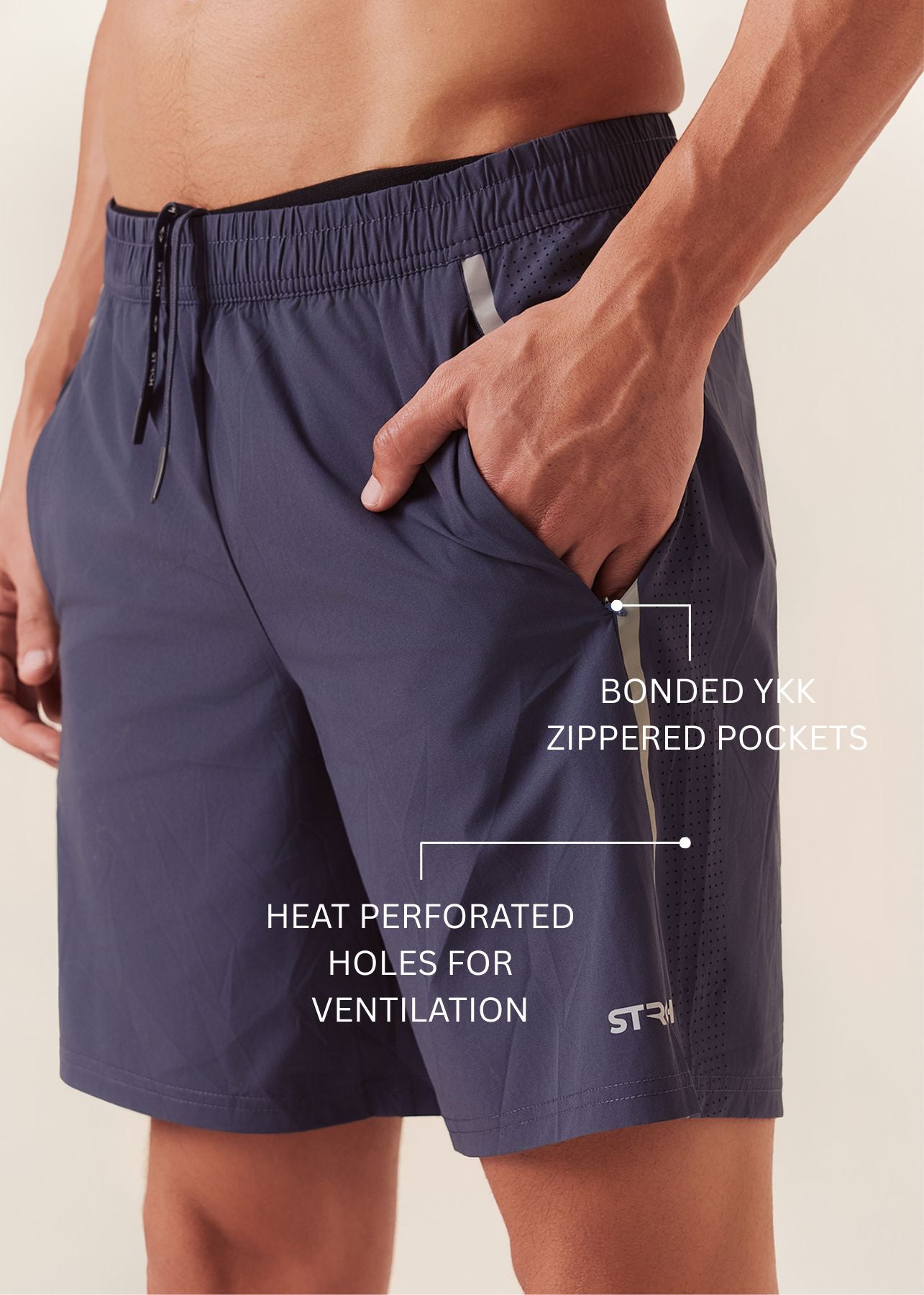 Laser Perforated Training Shorts - Charcoal Blue