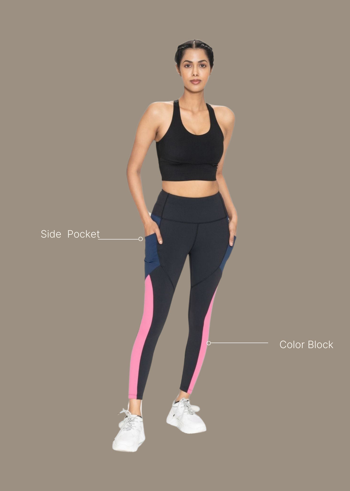 Colourblock No-Roll waist band Leggings - Black