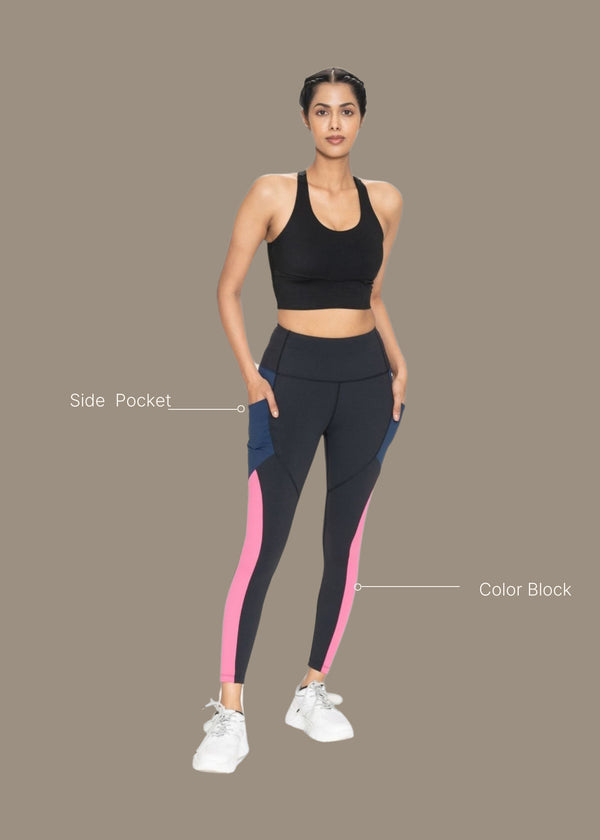 Women Color Block Leggings - Black - 3
