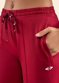 Women High Waist Flare Pants - Maroon - 4