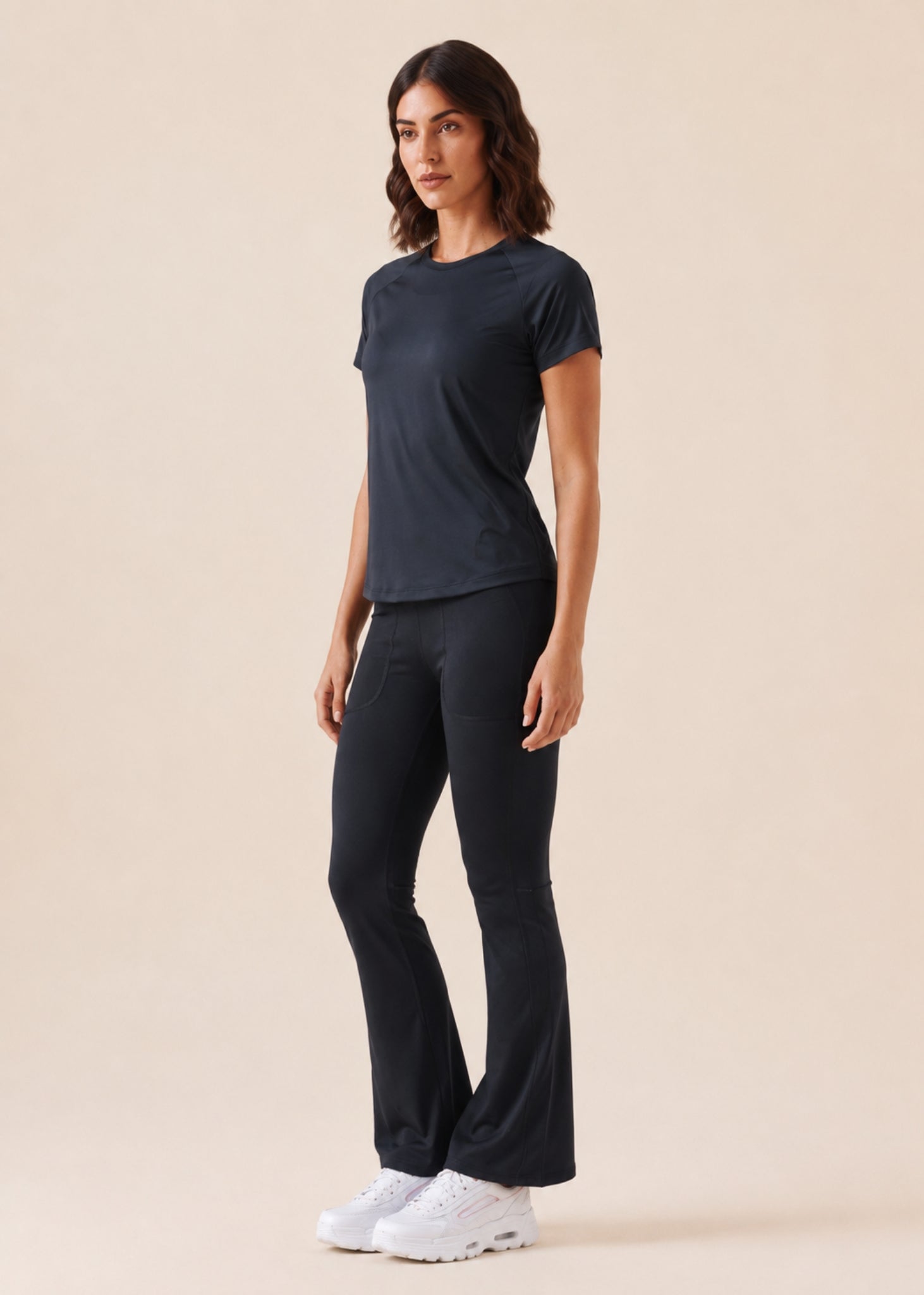 Women Mesh-Panel Ventilated Tee - Regular Fit - Black