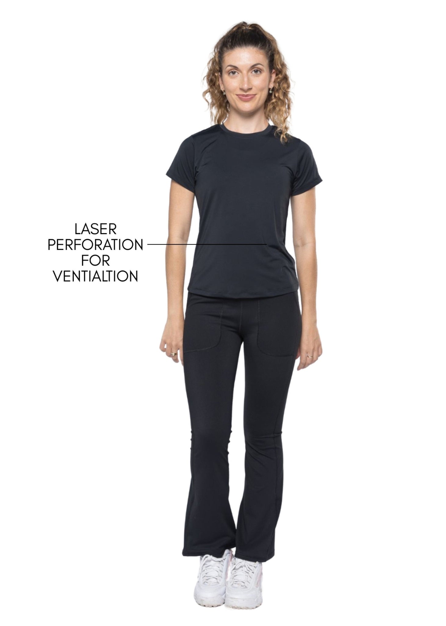 Women Mesh-Panel Ventilated Tee - Regular Fit - Black