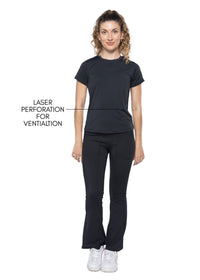 Women Mesh-Panel Ventilated Tee - Regular Fit - Black