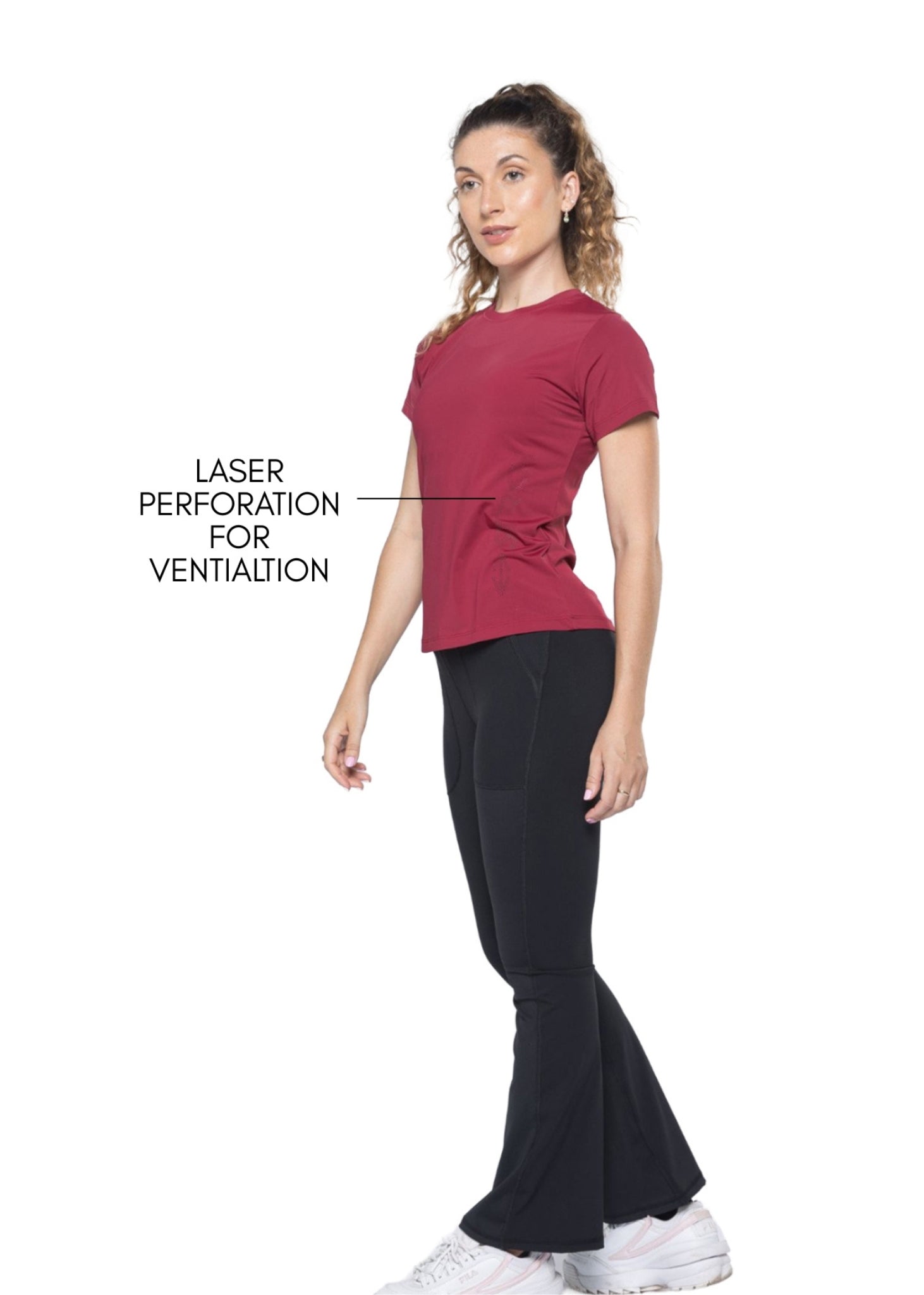 Women Mesh-Panel Ventilated Tee - Regular Fit - Maroon
