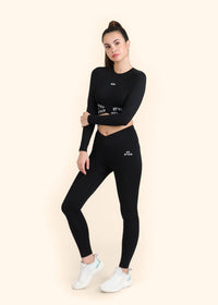 Criss-cross wasitband Leggings - Black - 2