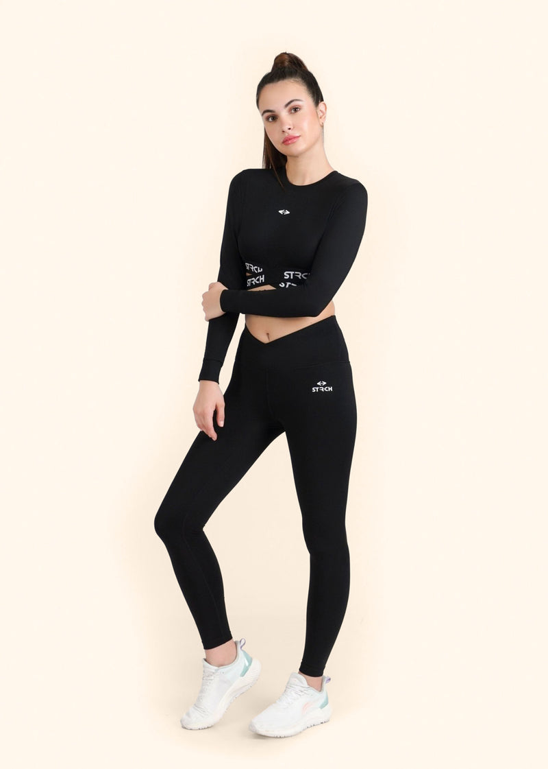 Criss-cross wasitband Leggings - Black
