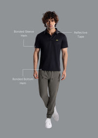 Men Slim Fit Bonded Polo Tshirt Black - 2