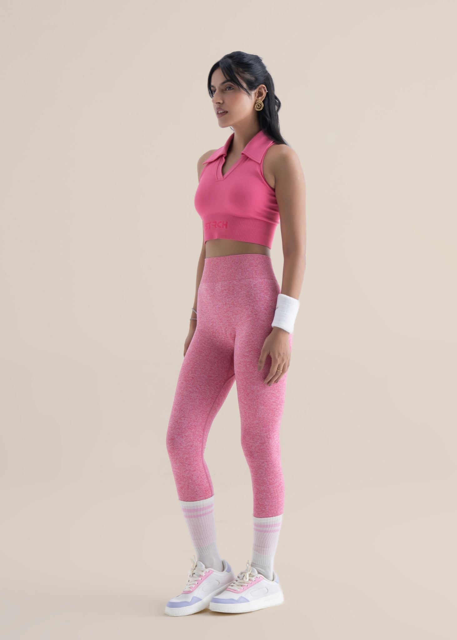Seamless Polo Crop Tee - Flare Pink