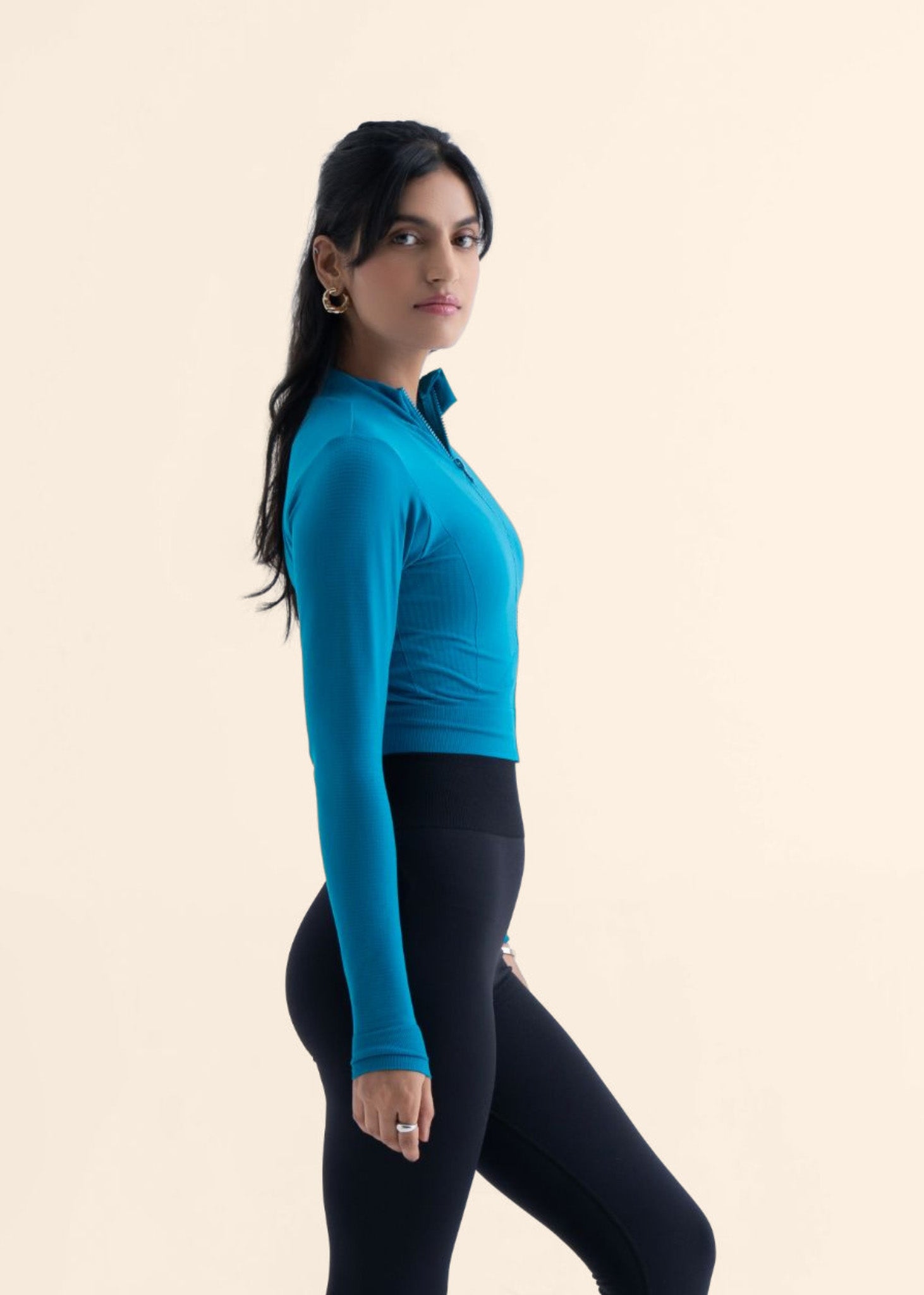 Women Seamless Crop Jacket - Teal - 5
