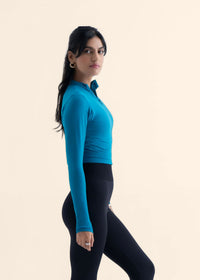 Women Seamless Crop Jacket - Teal - 5