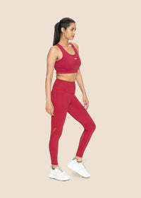 Women Mesh Leggings - Maroon - 4