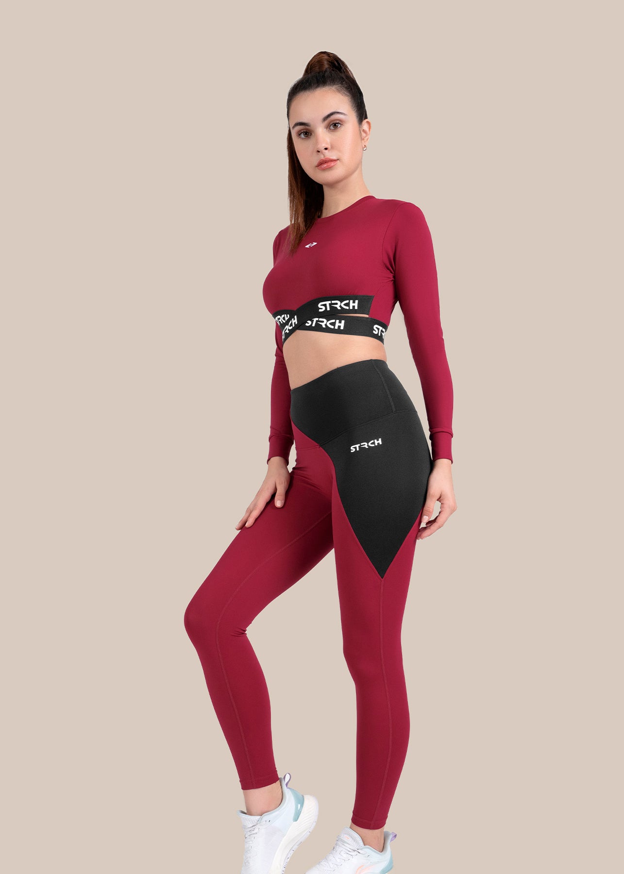 StrchFlex Sculpted Training Crop Top - Maroon - 2