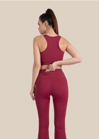 StrchFlex High rise Flare Leggings - Maroon - 4