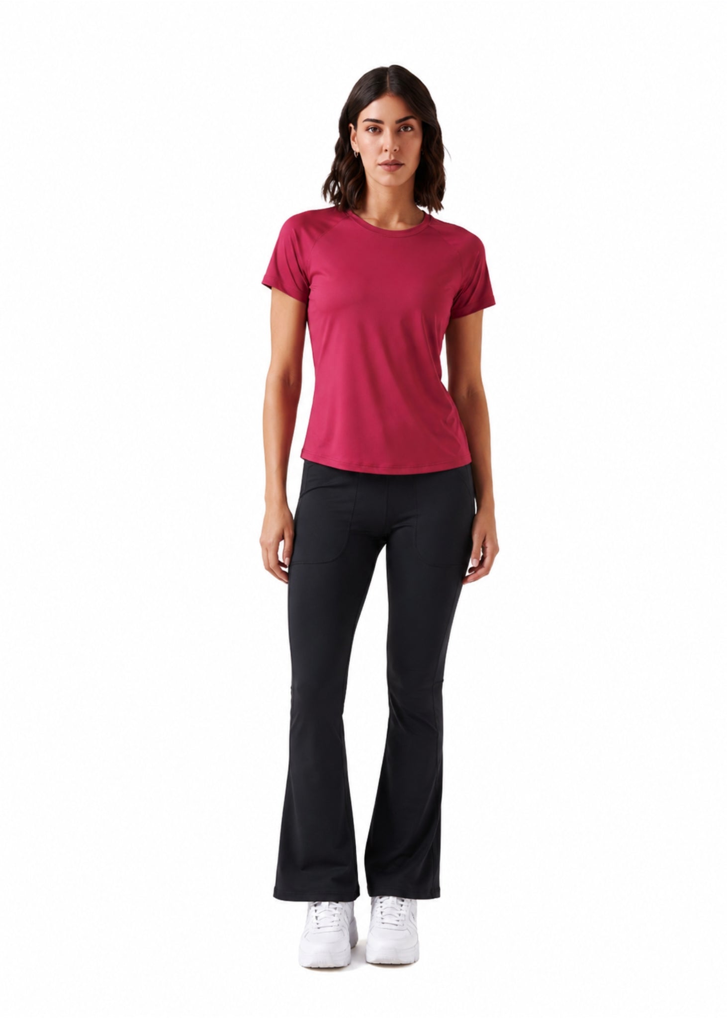 Women Mesh-Panel Ventilated Tee - Regular Fit - Maroon