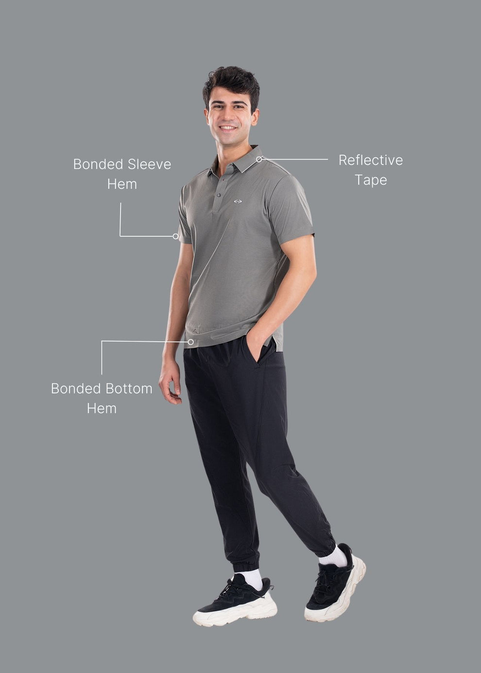 Men Slim Fit Bonded Polo Tshirt Charcoal Grey - 2