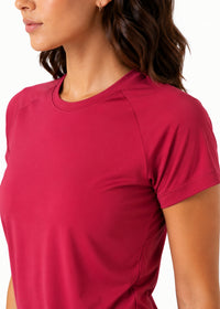 Women Mesh-Panel Ventilated Tee - Regular Fit - Maroon