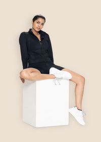 Women Sleek Zip Jacket - Black - 5
