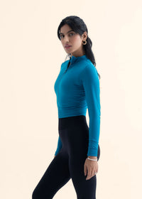 Women Seamless Crop Jacket - Teal - 4