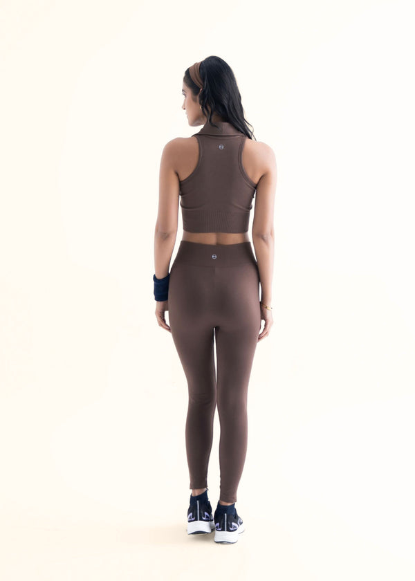 Seamless Polo Crop Tee - Mocha Brown - 7