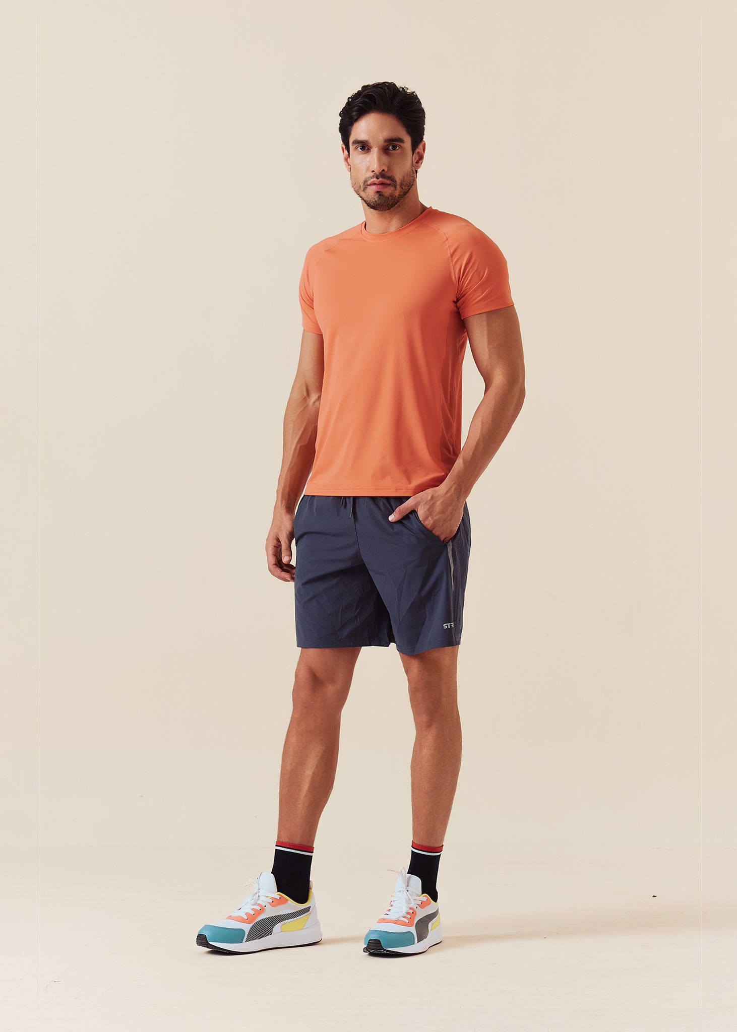 Laser Perforated Training Shorts - Charcoal Blue